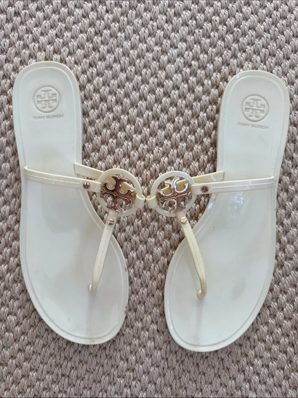 Tory Burch Mini Miller Jelly Flat Thong Ivory Size 10 woman’s pale yellow cream